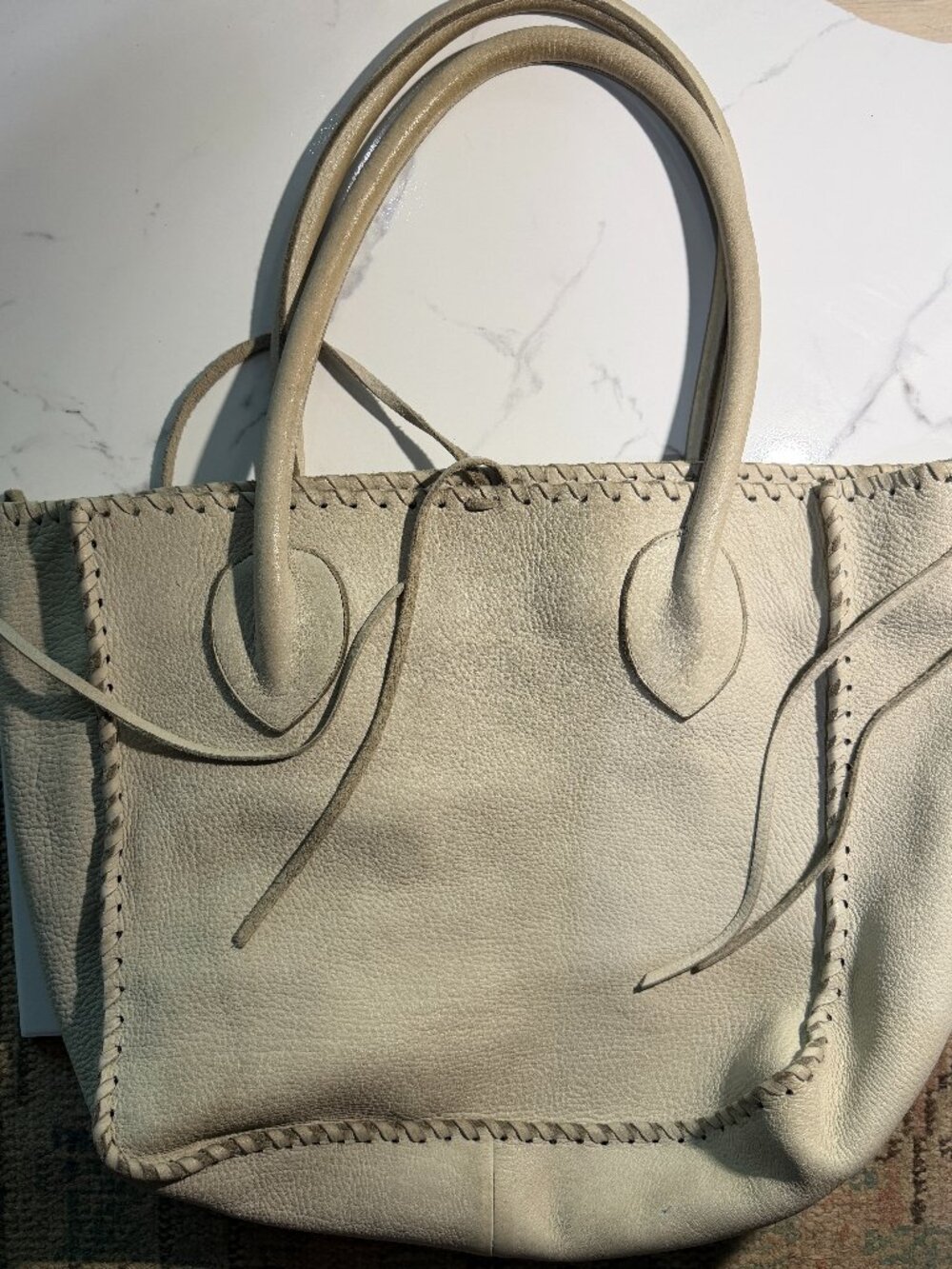 Shelly Litvak Cream Leather Tote Purse